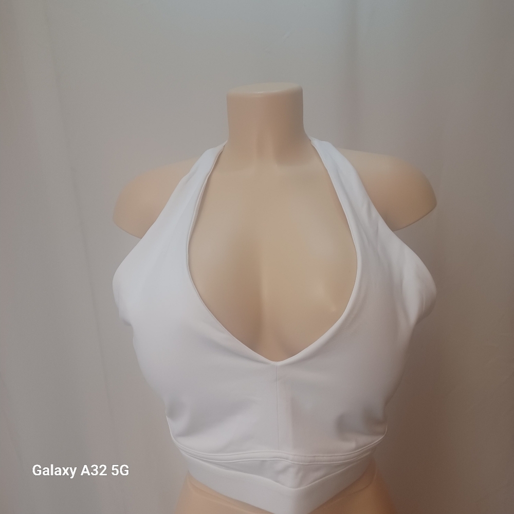 Fabletics  Bounce Impact Bra Size 3X White Halter Crop Bra Sport - Picture 4 of 12